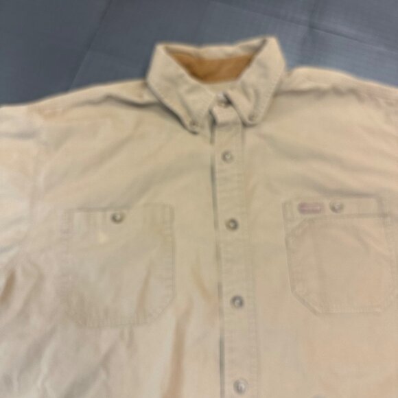 CARHARTT MENS TAN SHORT SLEEVE BUTTON UP SHIRT LARGE - Picture 2 of 10